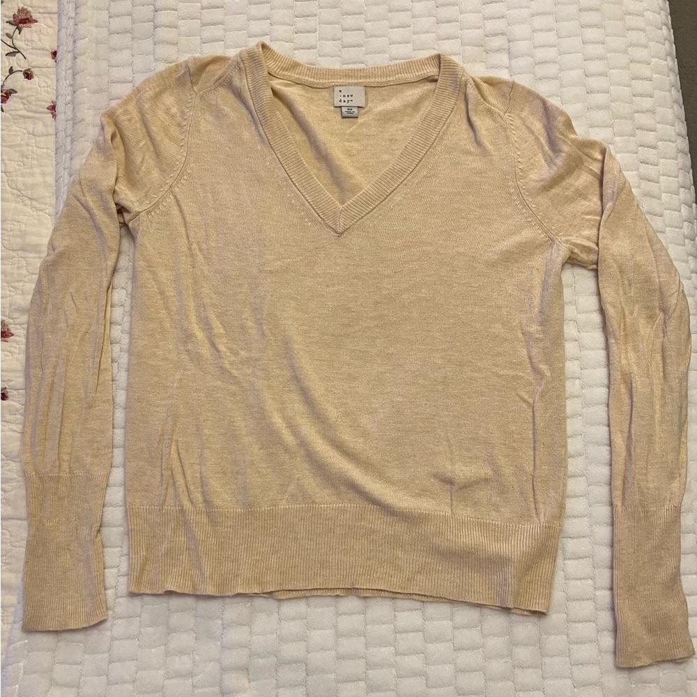 A New Day V-Neck Beige Sweater